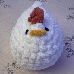 Very fat hand-crocheted chicken